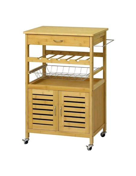 Τρόλεϊ κουζίνας με ντουλάπι μπαμπού Υ88x60x36xεκ.