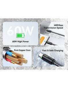 USAMS καλώδιο USB-C US-SJ734, 60W, 480Mbps, 1m, λευκό