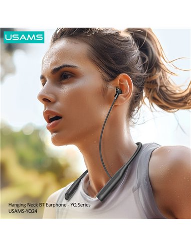 USAMS earphones YQ24 με μαγνήτη, Bluetooth, 130mAh, μαύρα