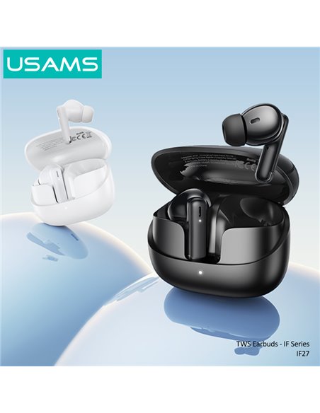 USAMS earphones με θήκη φόρτισης IF27, TWS, Φ13mm, 25/250mAh, μαύρα