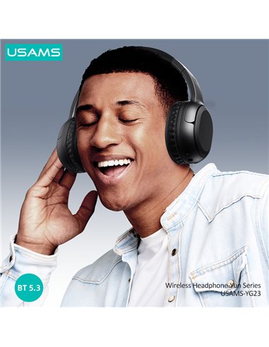 USAMS headphones YG23, ασύρματα & ενσύρματα, Φ40mm, 300mAh, μαύρα