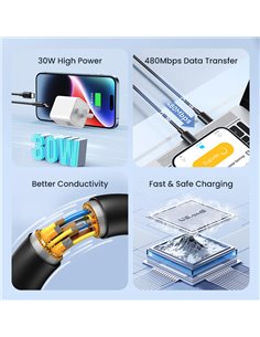 USAMS καλώδιο Lightning σε USB-C US-SJ712, 30W, 480Mbps, 1m, μαύρο