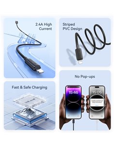 USAMS καλώδιο Lightning σε USB US-SJ689, 12W, 480Mbps, 1m, λευκό