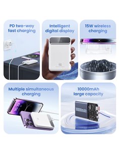 USAMS power bank US-CD214, 2x έξοδοι, wireless, 10000mAh, 20W, μωβ