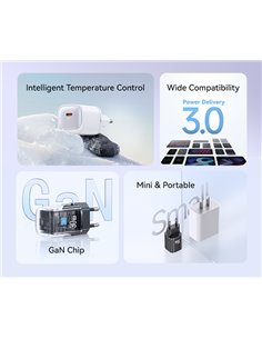 USAMS φορτιστής τοίχου US-CC251, USB-C, 30W, GaN, μαύρος