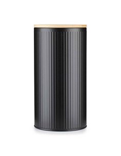 Κουτί αποθήκευσης μεταλλικό μαύρο με bamboo καπάκι Ø10,8xΥ21εκ.