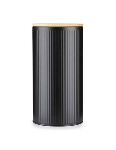 Κουτί αποθήκευσης μεταλλικό μαύρο με bamboo καπάκι Ø10,8xΥ21εκ.