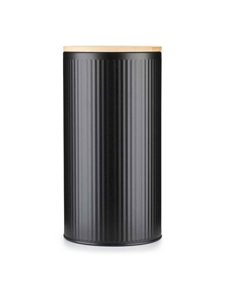 Κουτί αποθήκευσης μεταλλικό μαύρο με bamboo καπάκι Ø10,8xΥ21εκ.