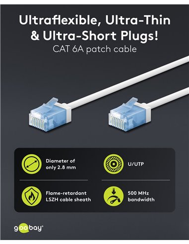GOOBAY καλώδιο δικτύου 74287, CAT 6A U/UTP, slim, copper, 500MHz, 2m, λευκό