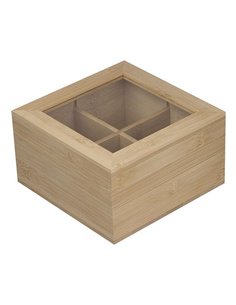 Κουτί 4 θέσεων για τσάι με γυάλινο καπάκι 15x15x8,4εκ.