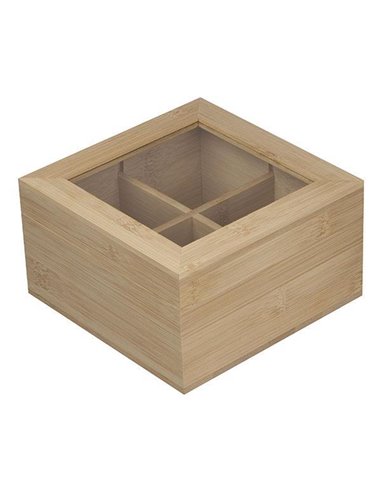 Κουτί 4 θέσεων για τσάι με γυάλινο καπάκι 15x15x8,4εκ.