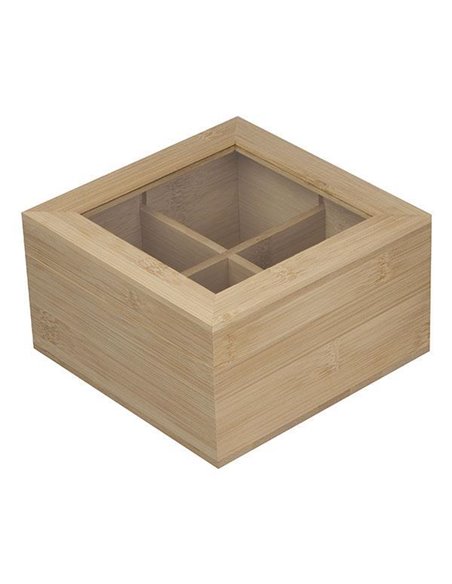 Κουτί 4 θέσεων για τσάι με γυάλινο καπάκι 15x15x8,4εκ.