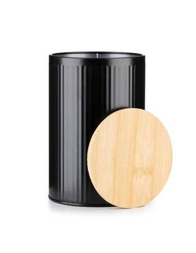 Κουτί αποθήκευσης μεταλλικό μαύρο με bamboo καπάκι 1000ml Ø10xΥ15,5εκ.