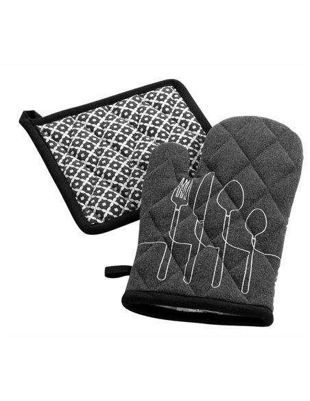 Σετ πιάστρα-γάντι φούρνου "Cuisiline" σκούρο γκρι 100% βαμβάκι
