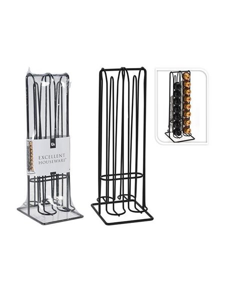 Θήκη για κάψουλες για μηχανή καφέ, μεταλλική, μαύρη 12x10xY29εκ.