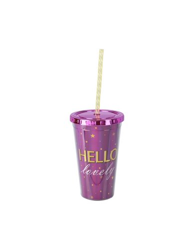 Ποτήρι με καλαμάκι και διπλό τοίχωμα Υ16xØ10εκ.