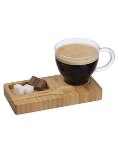 Φλιτζάνι γυάλινο, με δίσκο από bamboo και κουταλάκι 16,4x8,1x8,4εκ.