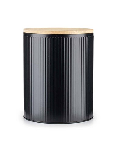 Κουτί αποθήκευσης μεταλλικό μαύρο με bamboo καπάκι 1700ml Ø13,5xΥ17,5εκ.
