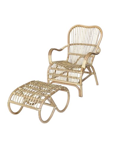 Πολυθρόνα με υποπόδιο Nextdeco Akela από φυσικό rattan Υ87x80x65εκ.