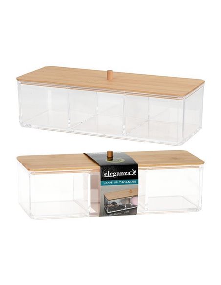 Θήκη για καλλυντικά ακρυλική διάφανη με bamboo καπάκι 23x9,5xY6,5εκ.