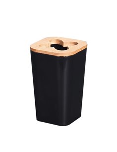Θήκη για οδοντόβουρτσες πλαστική μαύρη με bamboo καπάκι 7,3x7,3xΥ11,5εκ.