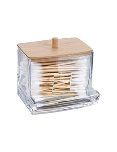 Θήκη για μπατονέτες ακρυλική διάφανη με καπάκι απο bamboo Y8,8x8,7x7,5εκ.