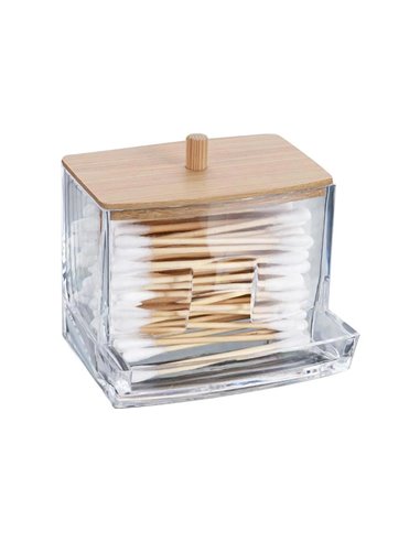 Θήκη για μπατονέτες ακρυλική διάφανη με καπάκι απο bamboo Y8,8x8,7x7,5εκ.