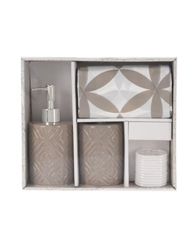 Σετ αξεσουάρ μπάνιου 3 τμχ κεραμικό σκούρο μπεζ