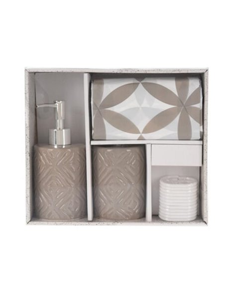 Σετ αξεσουάρ μπάνιου 3 τμχ κεραμικό σκούρο μπεζ