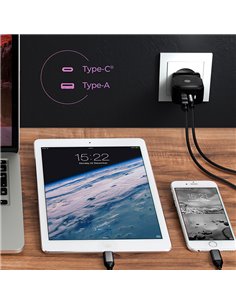 Universal φορτιστής με 2 εξόδους, 1xUSB-A & 1xUSB-C και power delivery, 38W. 2