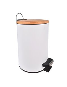 Κάδος απορριμάτων με πεντάλ 5lt λευκό με ξύλινο καπάκι Y25,5cm Ø20cm