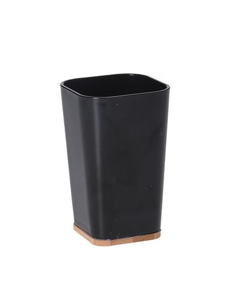 Ποτήρι μπάνιου πλαστικό μαύρο με bamboo βάση 7,3x7,5xΥ11,5εκ.