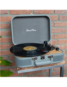 Πικάπ με ενσωματωμένα ηχεία 3W, Bluetooth, βαλίτσα μεταφοράς και λειτουργία μετατροπής MP3 σε γκρι χρώμα. 2