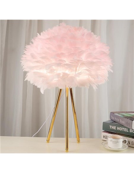 Φωτιστικό επιτραπέζιο με φτερά ροζ και μεταλλική βάση Υ47xØ30εκ.