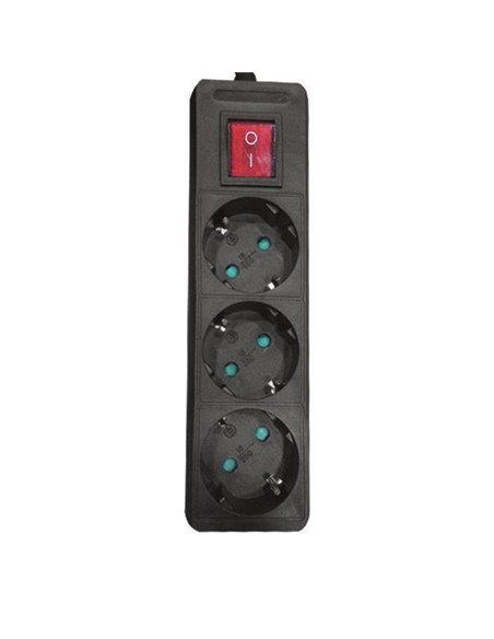 Πολύμπριζο 3θέσεων μαύρο με διακόπτη, 1,5m μήκος και προστασία επαφών