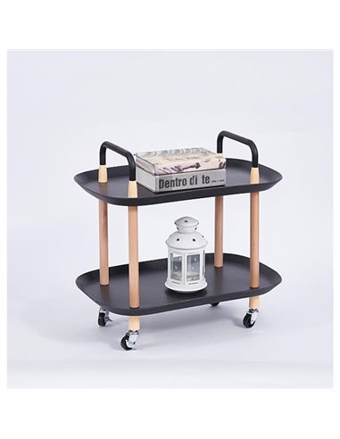 Τραπέζι βοηθητικό - τρόλεϊ ξύλινο με 2 επίπεδα μαύρο 58x36xΥ51εκ.
