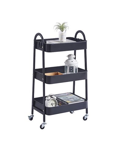 Τρόλεϊ- καλάθι με 3 θήκες αποθήκευσης μαύρο Υ77x41x33εκ.