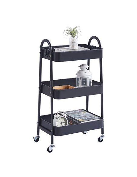 Τρόλεϊ- καλάθι με 3 θήκες αποθήκευσης μαύρο Υ77x41x33εκ.