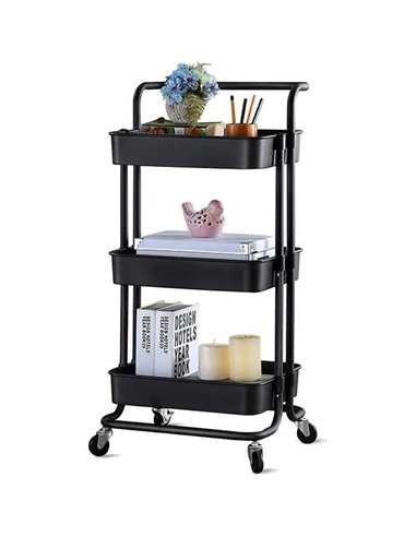 Τρόλεϊ- καλάθι, Υ87x45x37 εκ., με 3 θήκες αποθήκευσης, μαύρο