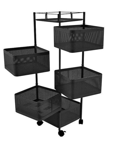 Τρόλεϊ αποθήκευσης μαύρο με 5 θέσεις - 1 ράφι Υ90x27x27εκ.
