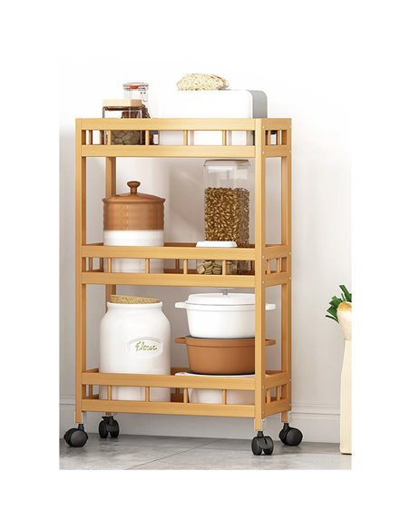 Τρολεϊ κουζίνας ξύλινo μπαμπού Nextdeco  με 3 επίπεδα Υ71x50x18εκ.