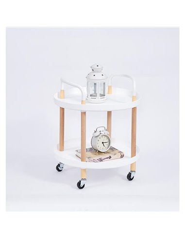 Τραπέζι βοηθητικό - τρόλεϊ ξύλινο με 2 επίπεδα λευκό 48x48xΥ51εκ.