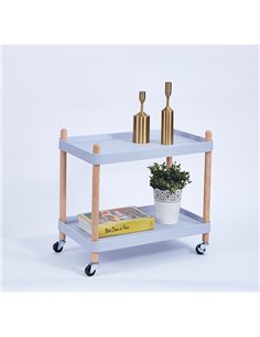 Τραπέζι βοηθητικό - τρόλεϊ ξύλινο με 2 επίπεδα γαλάζιο 56x34xΥ46εκ.