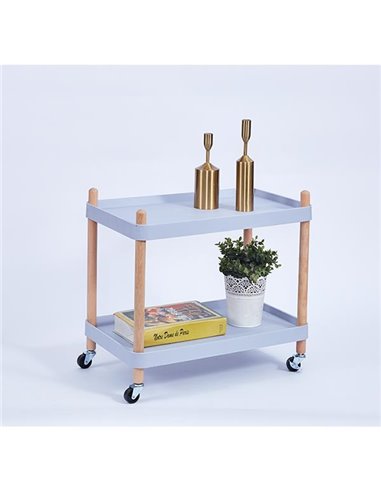 Τραπέζι βοηθητικό - τρόλεϊ ξύλινο με 2 επίπεδα γαλάζιο 56x34xΥ46εκ.
