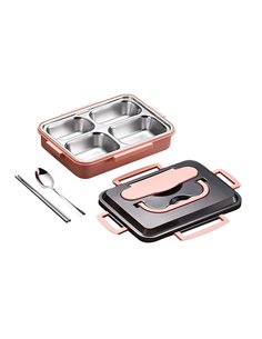 Φαγητοδοχείο inox με 4 χωρίσματα ροζ 1500ml