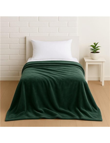 Κουβέρτα μονή πράσινη βελουτέ από 100% polyester 150x220εκ.