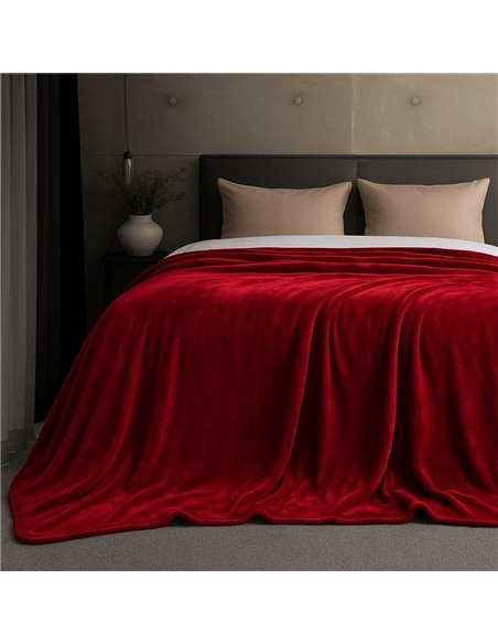 Κουβέρτα υπέρδιπλη κόκκινη βελουτέ από 100% polyester 220x240εκ.