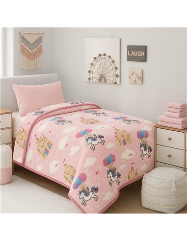 Κουβέρτα παιδική Unicorn Fly βελουτέ από 100% polyester 150x220εκ.