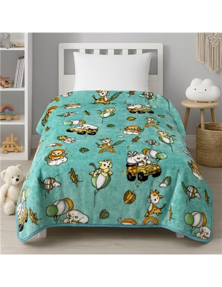 Κουβέρτα παιδική happy zoo βελουτέ από 100% polyester 150x220εκ.