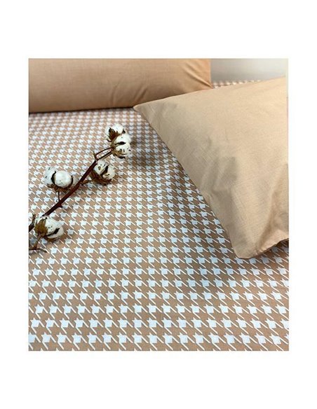 Σετ υπέρδιπλα σεντόνια Pied De Poule Beige από 100% βαμβάκι 245x260εκ.